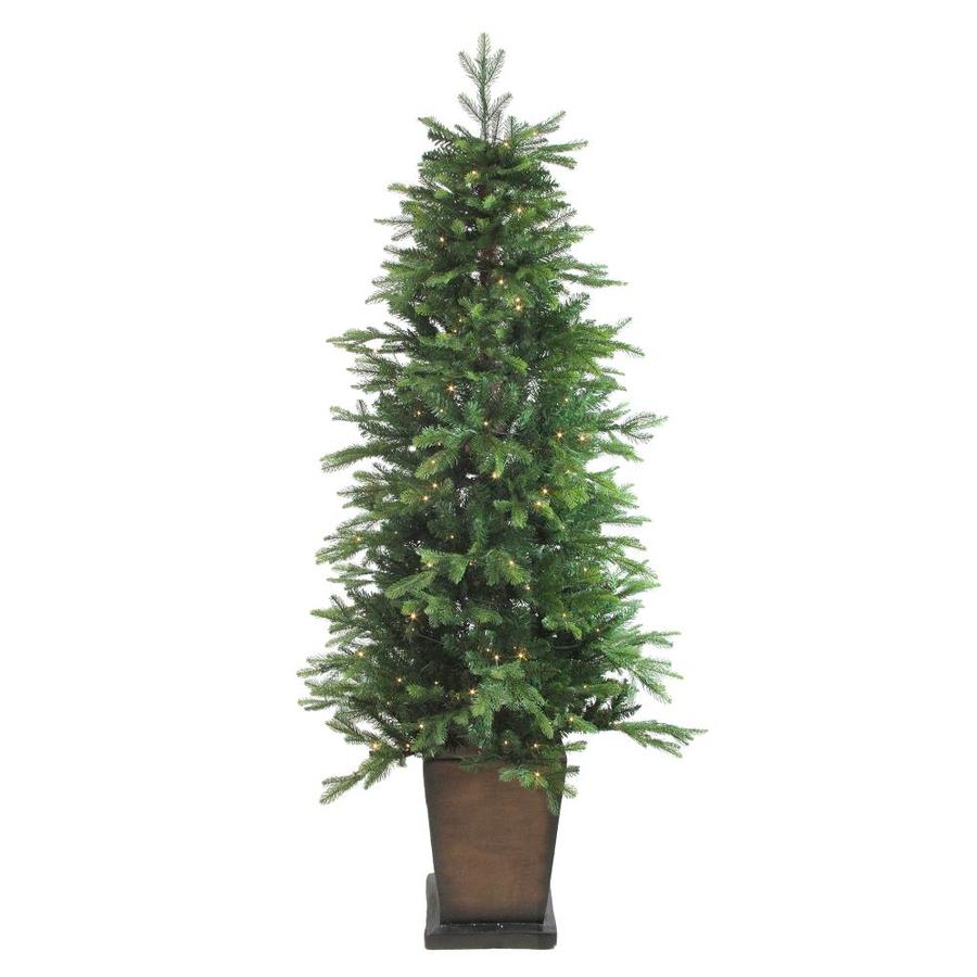 Northlight 6-ft Noble Fir Pre-Lit Potted Traditional Slim Artificial 