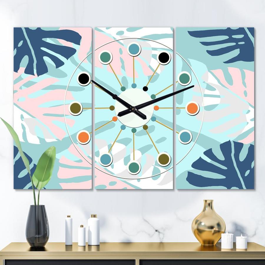 Designart Designart Retro Floral Pattern Ii Oversized Mid Century Modern 3 Panels Wall Clock In The Clocks Department At Lowes Com