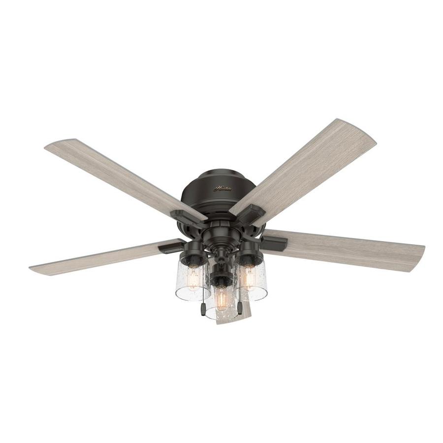 Hunter Hartland Noble Bronze 52 In Led Indoor Flush Mount Ceiling Fan With Light Kit 5 Blade In The Ceiling Fans Department At Lowes Com