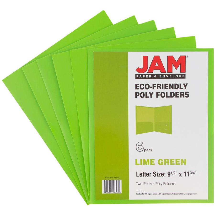 6//Pack JAM PAPER Heavy Duty Plastic 2 Pocket School Folders Lime Green