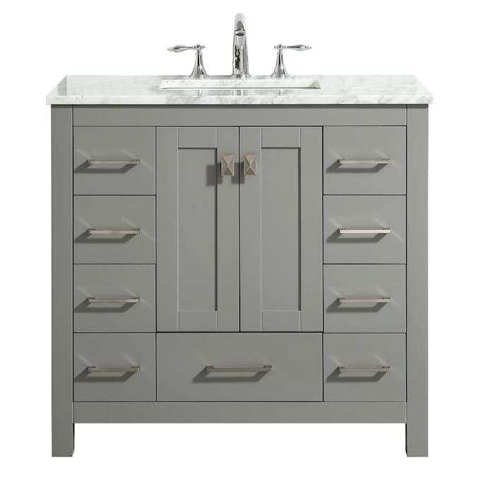 Eviva Hampton 36 In Gray Undermount Single Sink Bathroom Vanity With White Marble Top In The Bathroom Vanities With Tops Department At Lowes Com