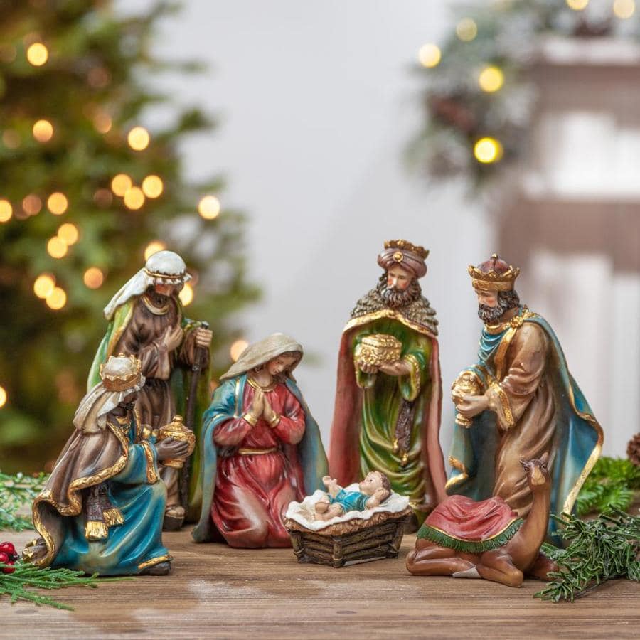 Gerson International 7-Piece Set Resin Nativity Figurines in the ...