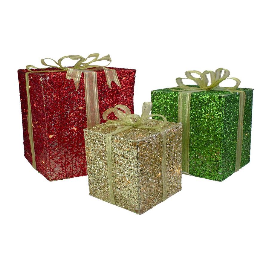 Northlight Set of 3 Red and Green Gift Box Lighted