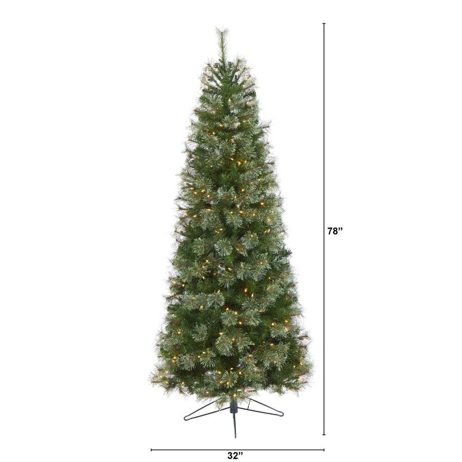 Nearly Natural 6.5-ft Pre-Lit Traditional Slim Artificial Christmas ...