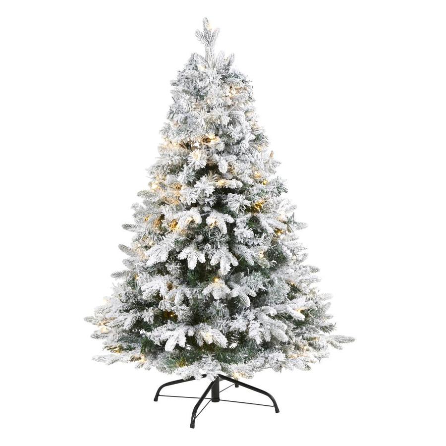 Nearly Natural 4-ft Pine Pre-Lit Traditional Flocked Artificial ...