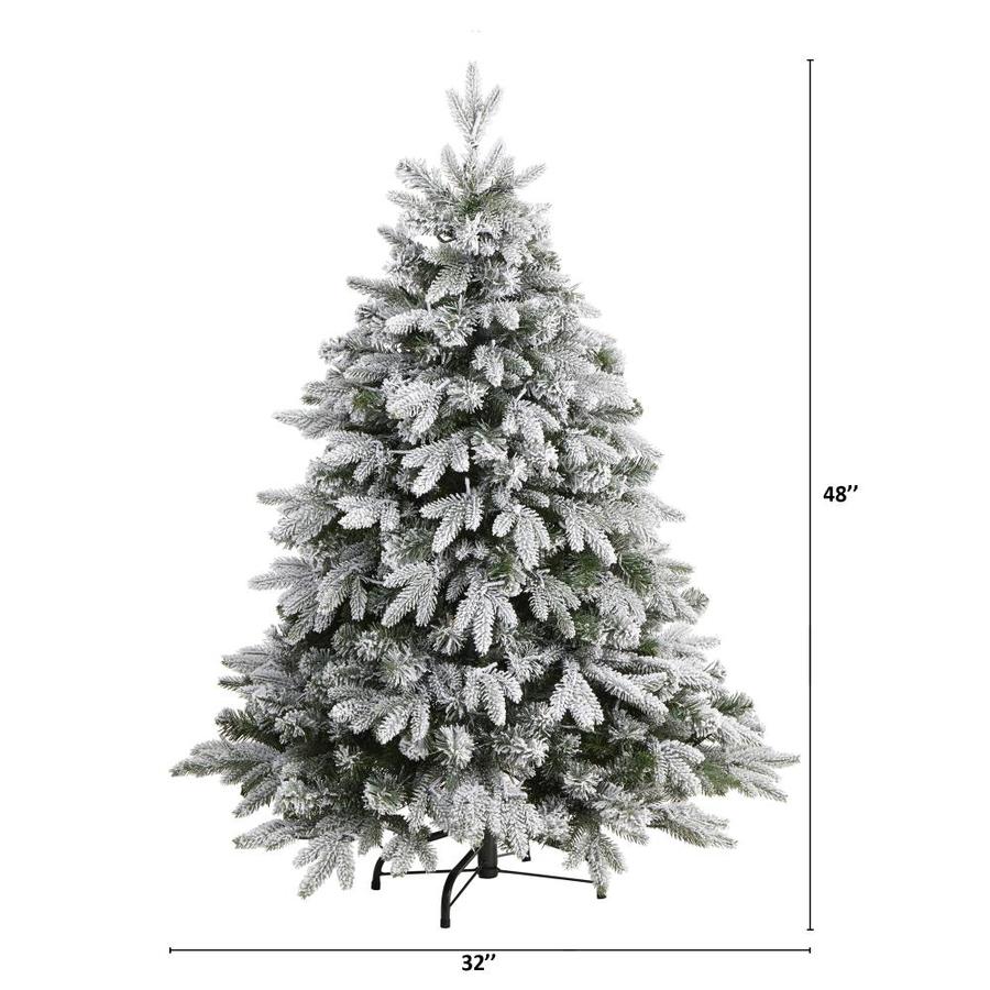 Nearly Natural 4-ft Spruce Pre-Lit Traditional Flocked Artificial ...