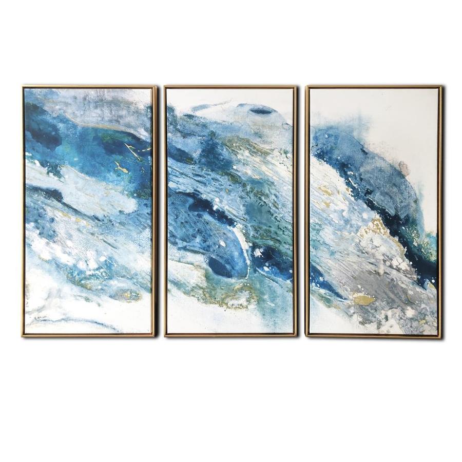 Gallery 57 Abstract Stone 48x30 3 Piece Floating Canvas with Gold Frame ...