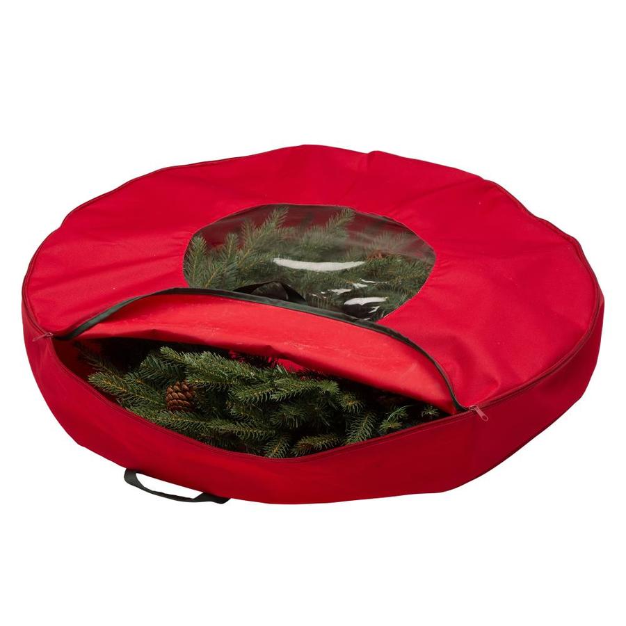 Glitzhome 36-in D x 5-inH Red Canvas Christmas Wreath Storage Bag w ...