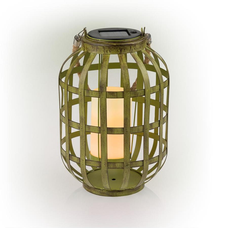 Alpine Corporation Solar Green Metal Lantern with Flickering LED Light ...