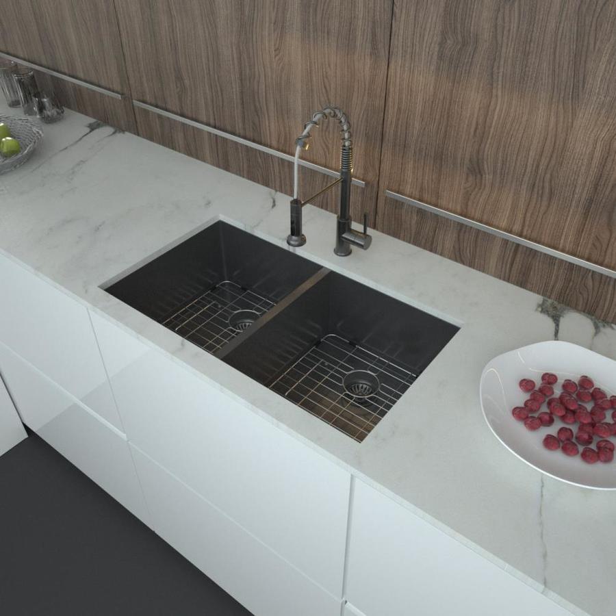 Lordear Double bowl stainless steel kitchen sink Undermount 33in x 19