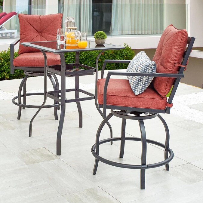 top home space 3-piece black frame bar height patio set with red