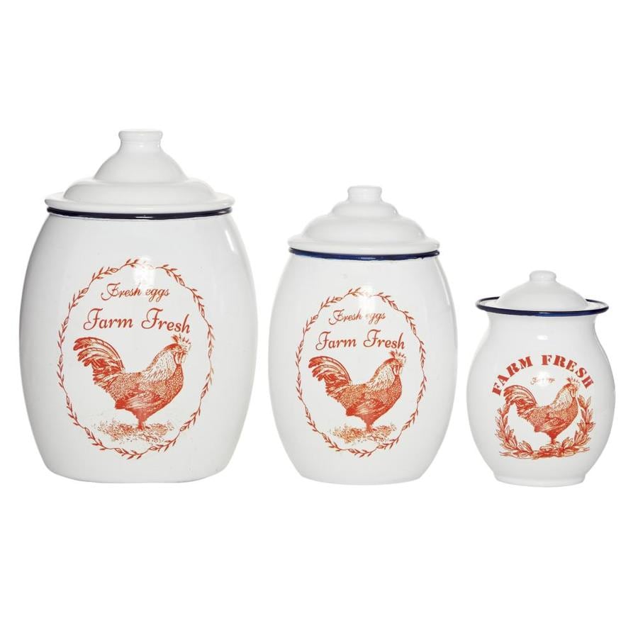 Grayson Lane Large Round Farmhouse Style White Metal Jars With Red Roosters And Script Set Of 3 In The Decorative Accessories Department At Lowes Com