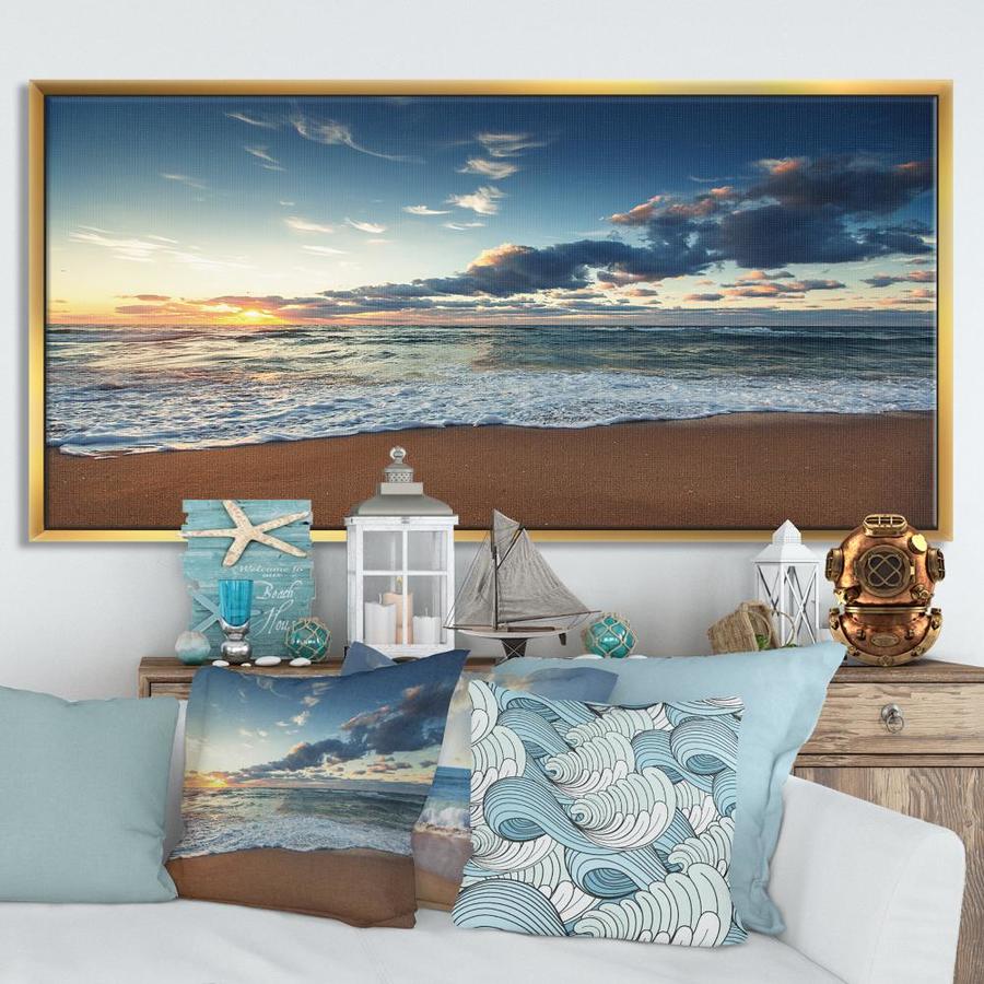 Designart Sunrise and Glowing Waves in Ocean- Seascape Framed Canvas ...