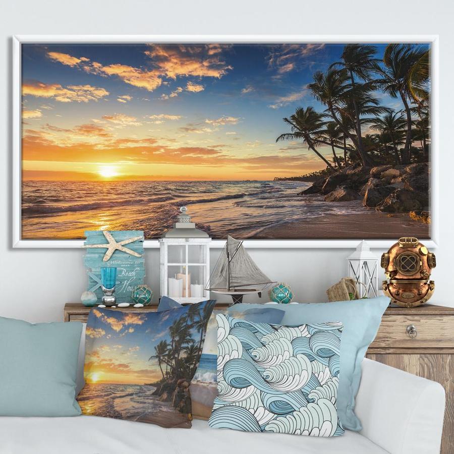 Designart Paradise Tropical Island Beach with Palms- Extra Large ...