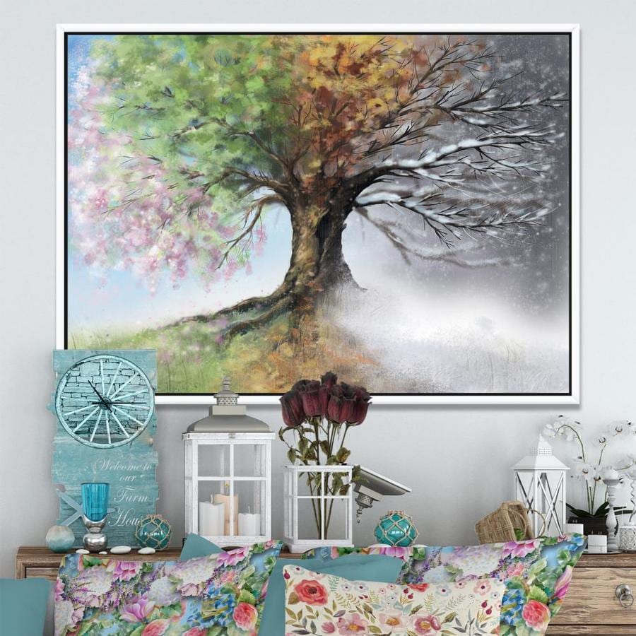 Designart Tree with Four Seasons- Tree Painting Framed Canvas Art Print ...