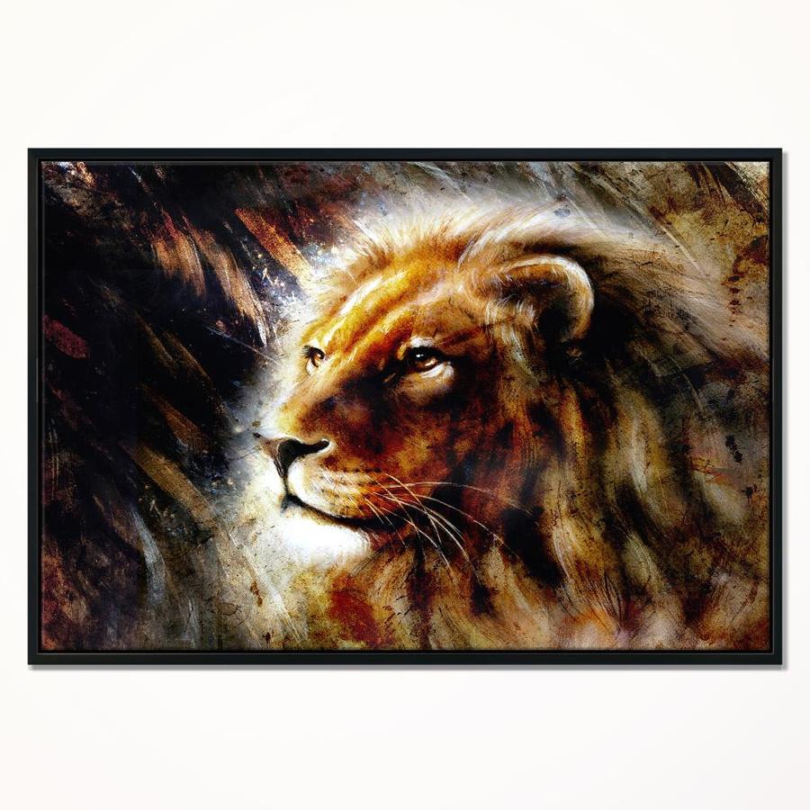 Designart Majestically Peaceful Lion- Animal Painting Framed Canvas Art ...