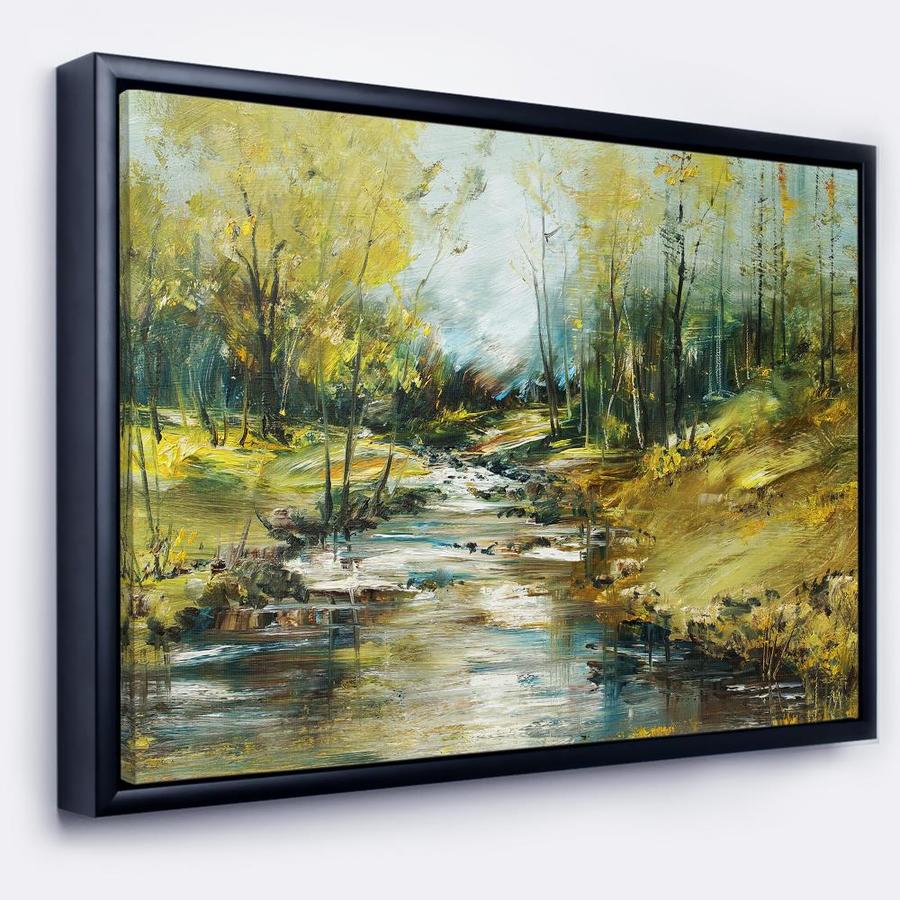 Designart Creek In The Forest Oil Painting Landscape Painting Framed Canvas Print In The Wall Art Department At Lowes Com