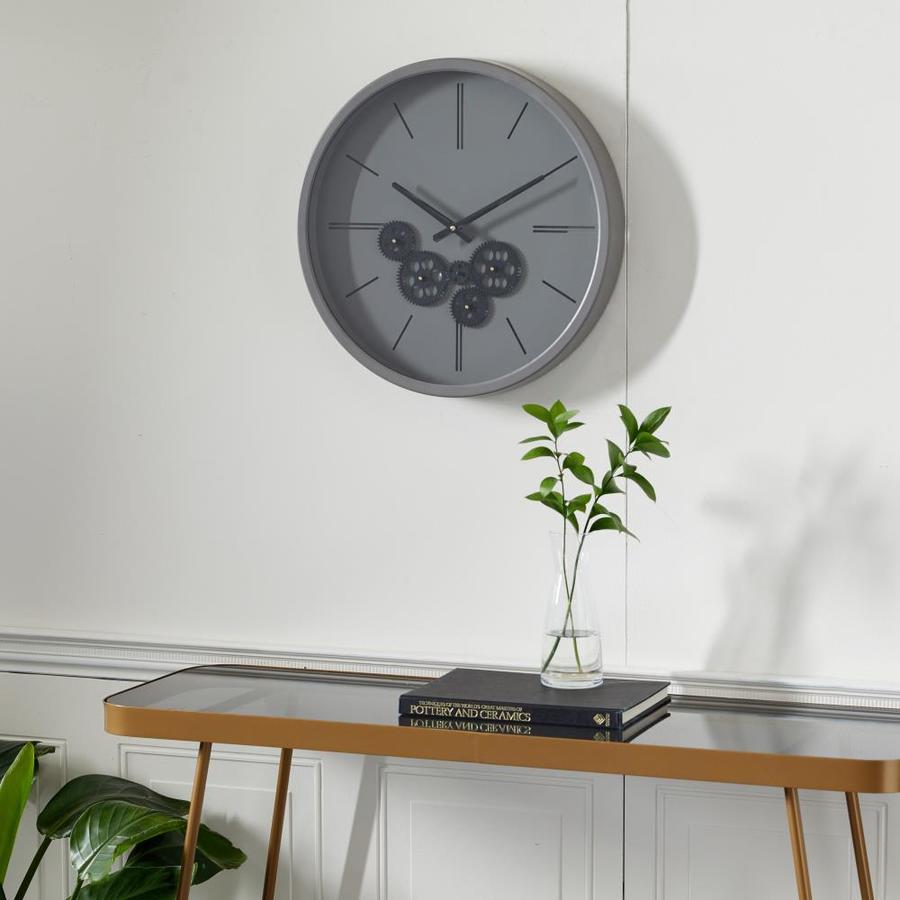 Grayson Lane Round Black and Grey Metal Wall Clock with Functioning ...