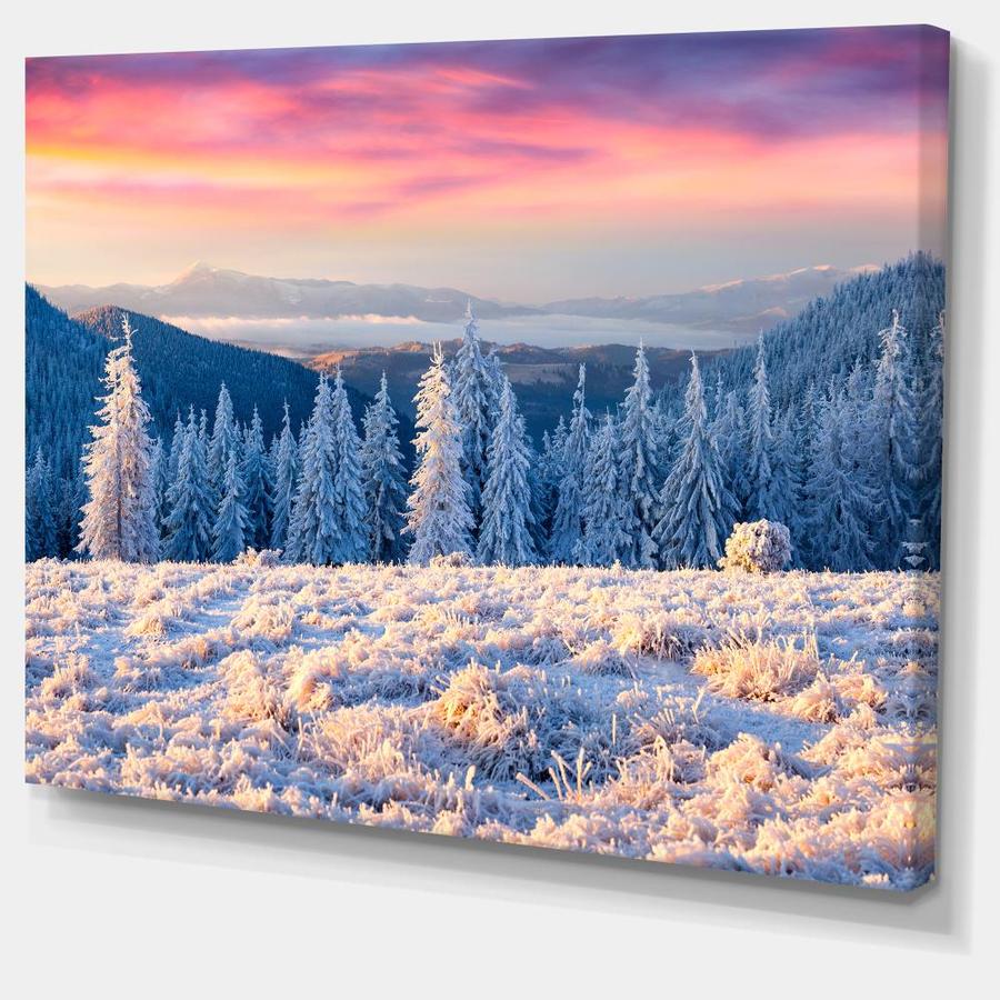 Designart Amazing Winter Sunrise in Mountains- Large Landscape Canvas ...