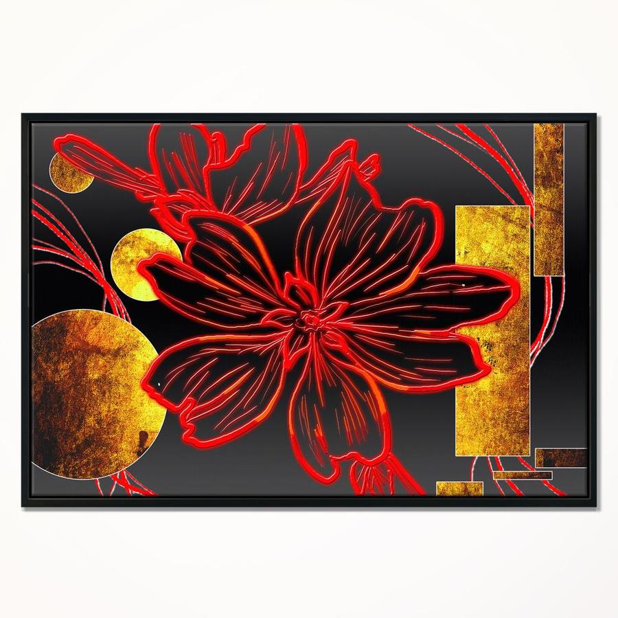 Designart Abstract Red Flower Painting- Large Floral Framed Canvas Art ...