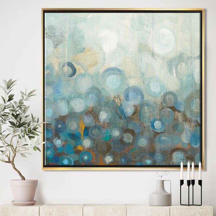 Designart Blue and Bronze Dots on Glass II- Modern Framed Canvas in the ...