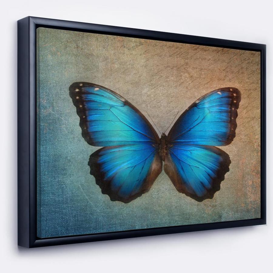 Designart Blue Vintage Butterfly- Floral Art Framed Canvas Print in the ...