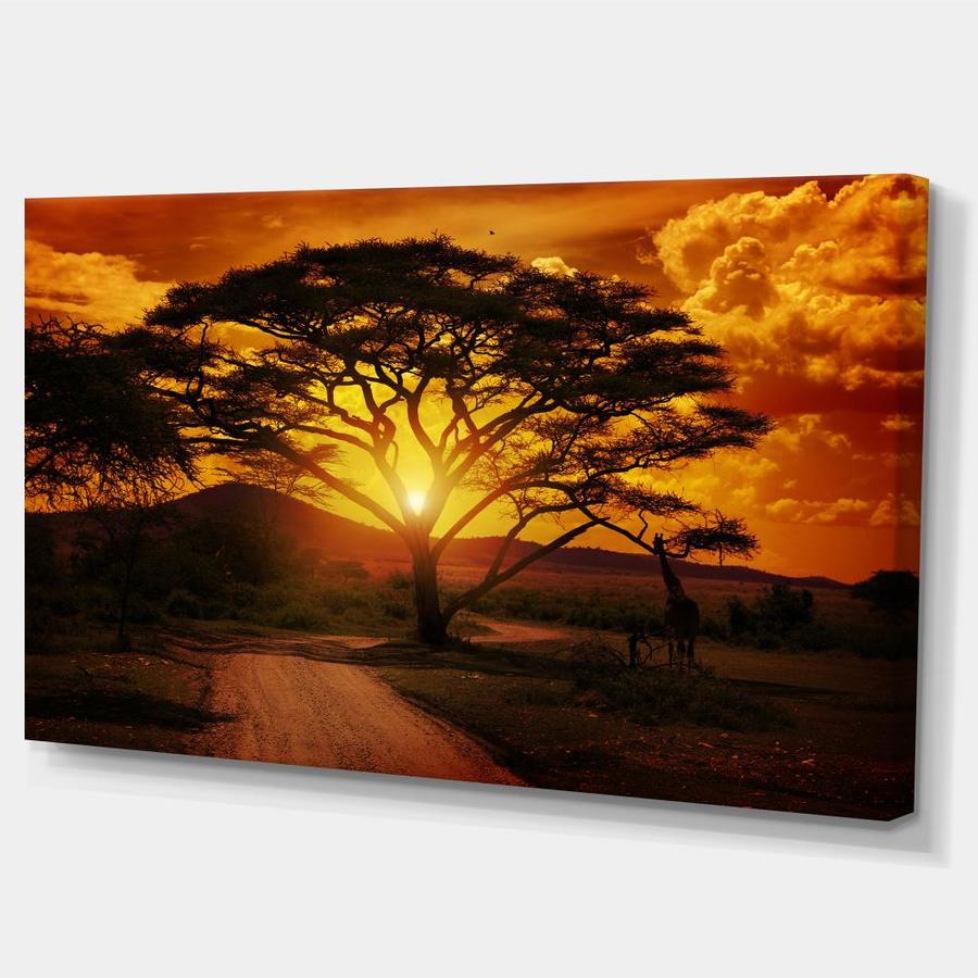 Designart African Sunset with Lonely Tree- African Landscape Canvas Art ...