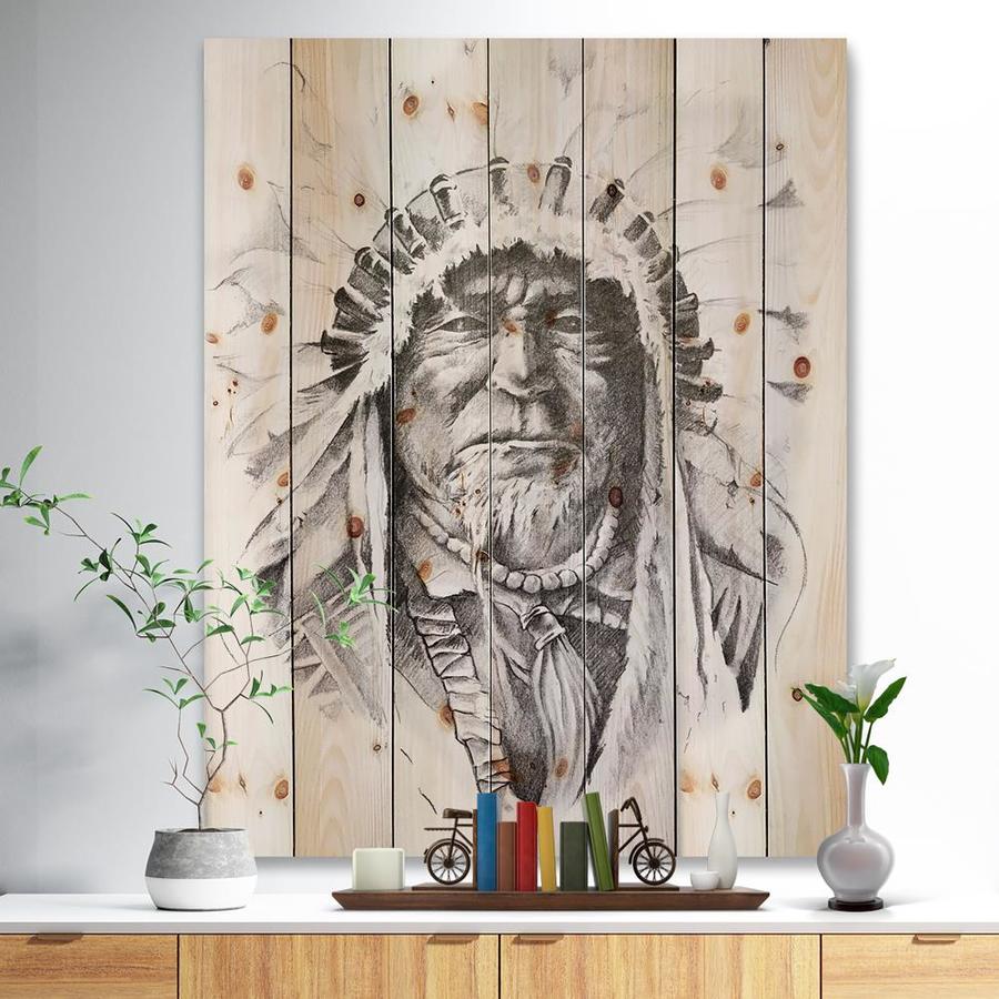 Designart Designart 'Native American Indian' Portrait Print on Natural ...