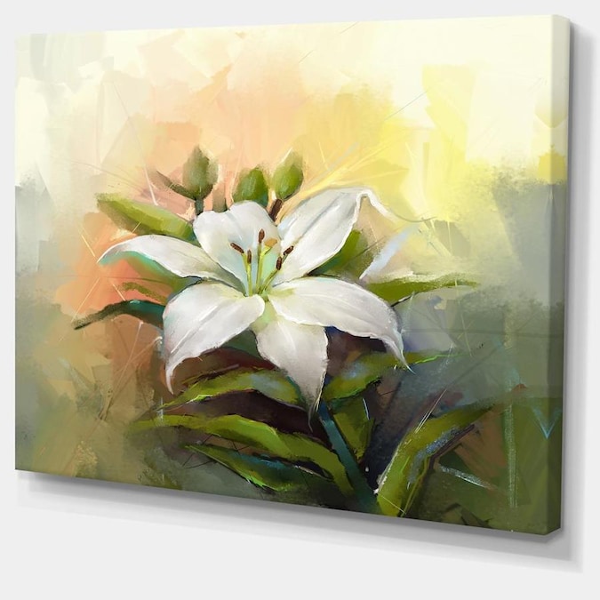 Designart White Lily Flower Oil Painting- Large Floral Canvas Art Print ...