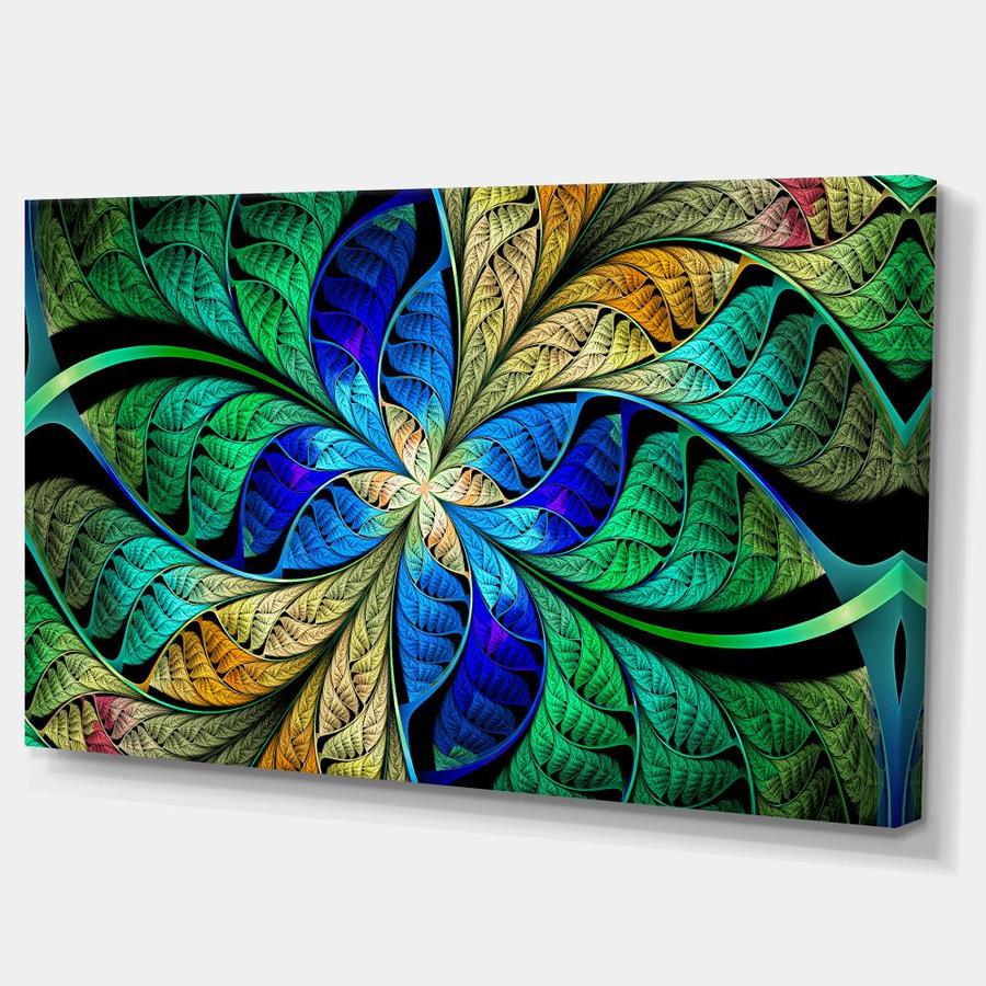 Designart Blue Green Fractal Flower Petals- Abstract Canvas Art Print ...