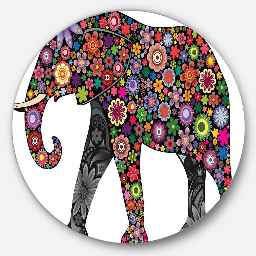 Designart Cheerful Elephant' Animal Circle Metal Wall Art in the Wall ...