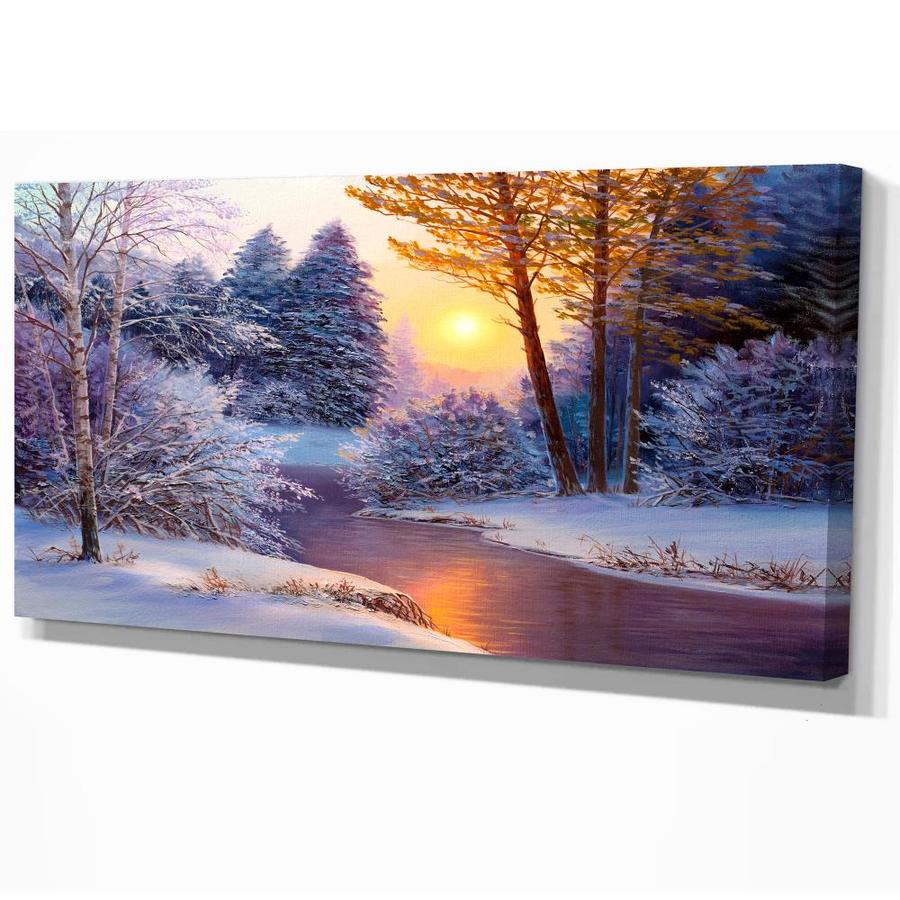 Designart Winter Forest in River- Landscapes Painting Print on Wrapped ...