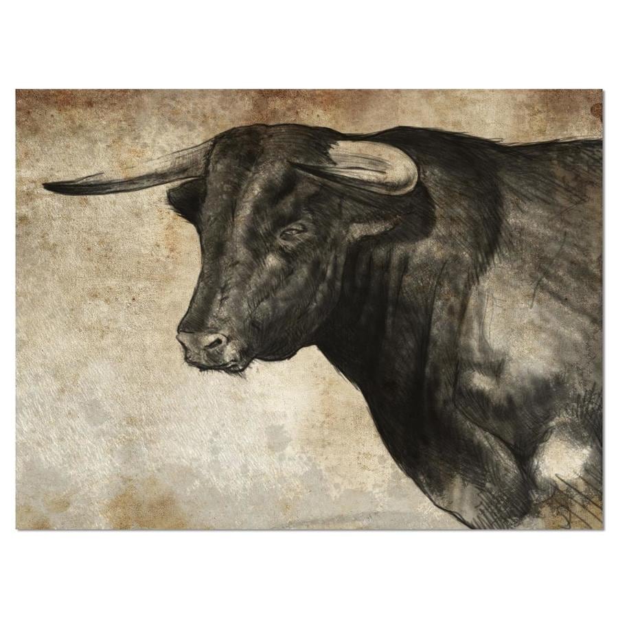 Designart Spanish Bull Sketch Animal Art On Canvas in the Wall Art