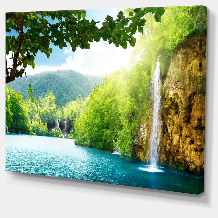 Designart Waterfall in Deep Forest- Landscape Photography Canvas Art ...