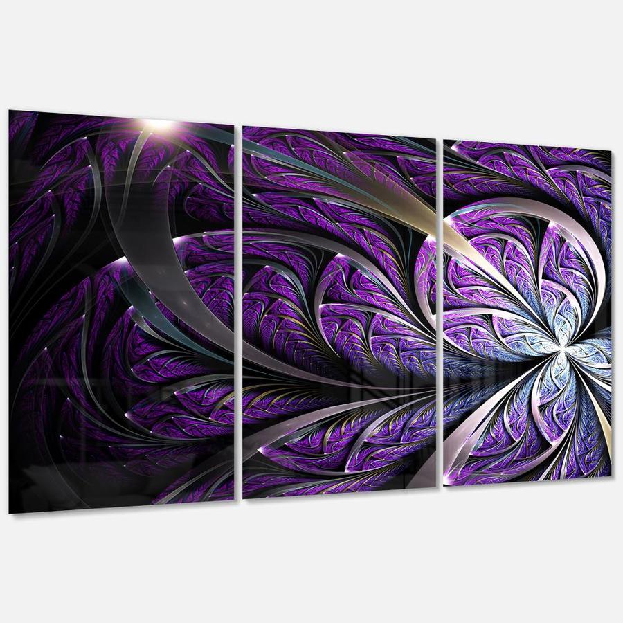 Designart Glittering Purple Fractal Flower- Multipanel Floral Metal ...