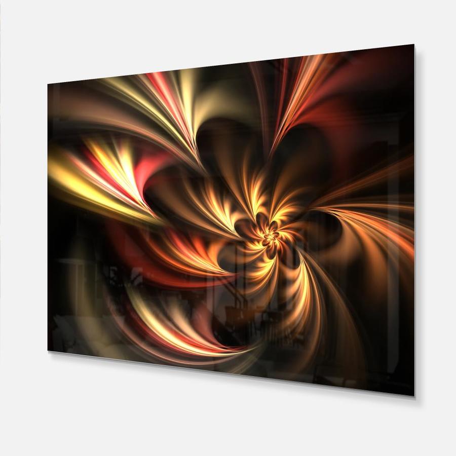 Designart Glossy Yellow and Red Fractal Flower- Floral Metal Wall Art ...