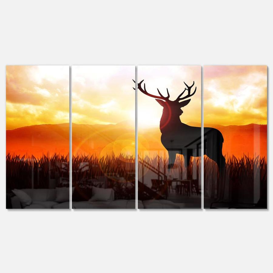 Designart Deer on Meadow During Sunrise- Multipanel Animal Metal Wall ...