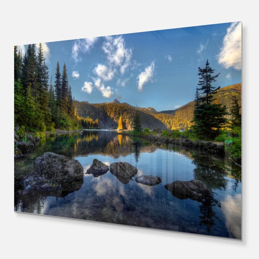 Designart Mountain Lake Surrounded by Trees- Landscape Metal Wall Art ...