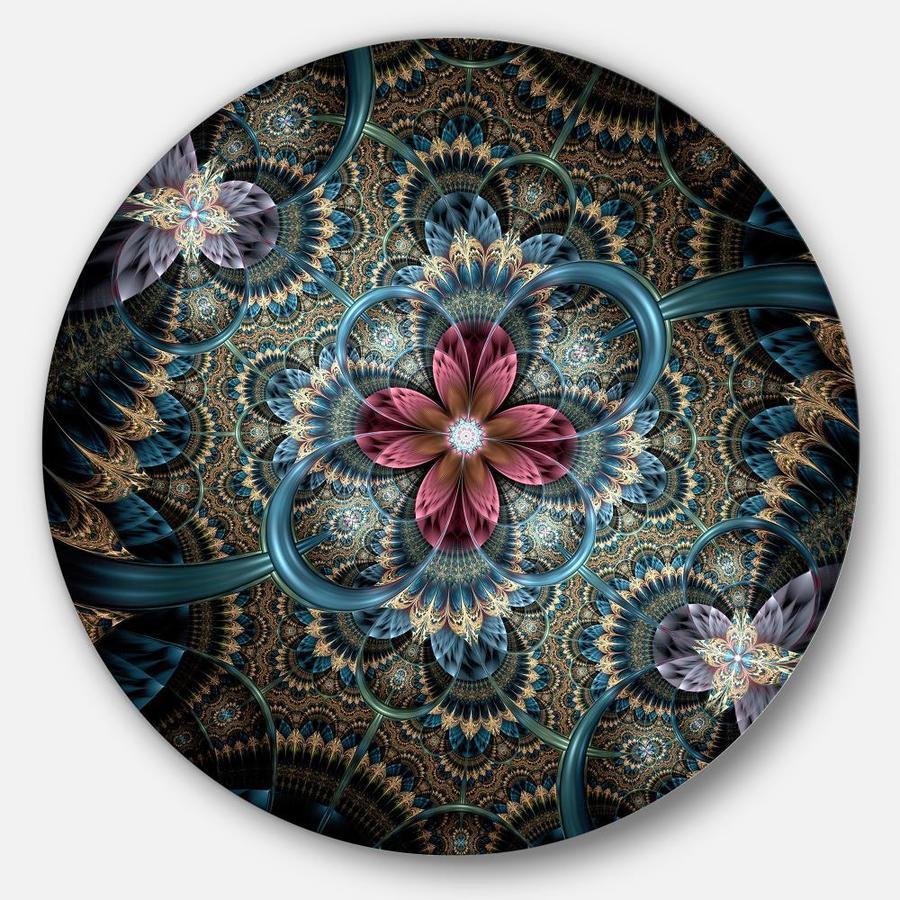 Designart Dark Purple Fractal Flower' Disc Floral Circle Metal Wall Art