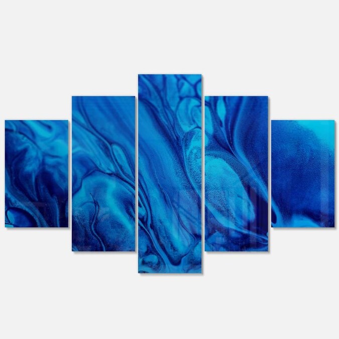 Designart Dark Blue Abstract Acrylic Paint Mix- Multipanel Abstract Art ...