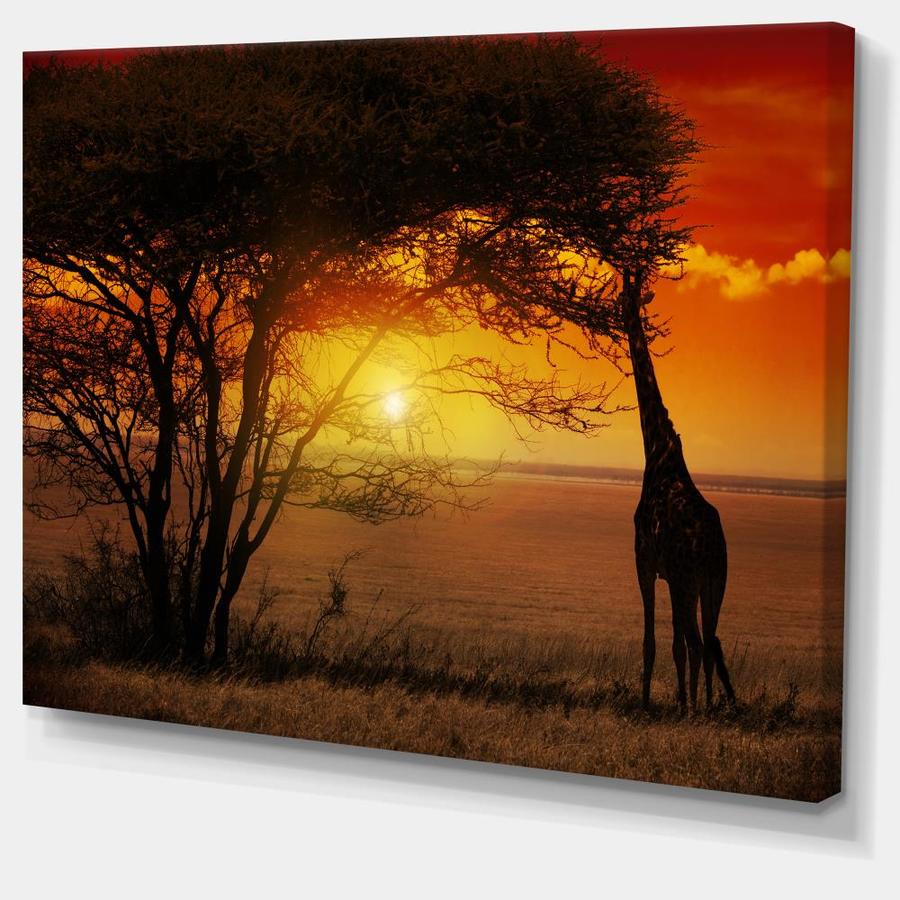 Designart Typical African Sunset with Giraffe- Oversized African ...