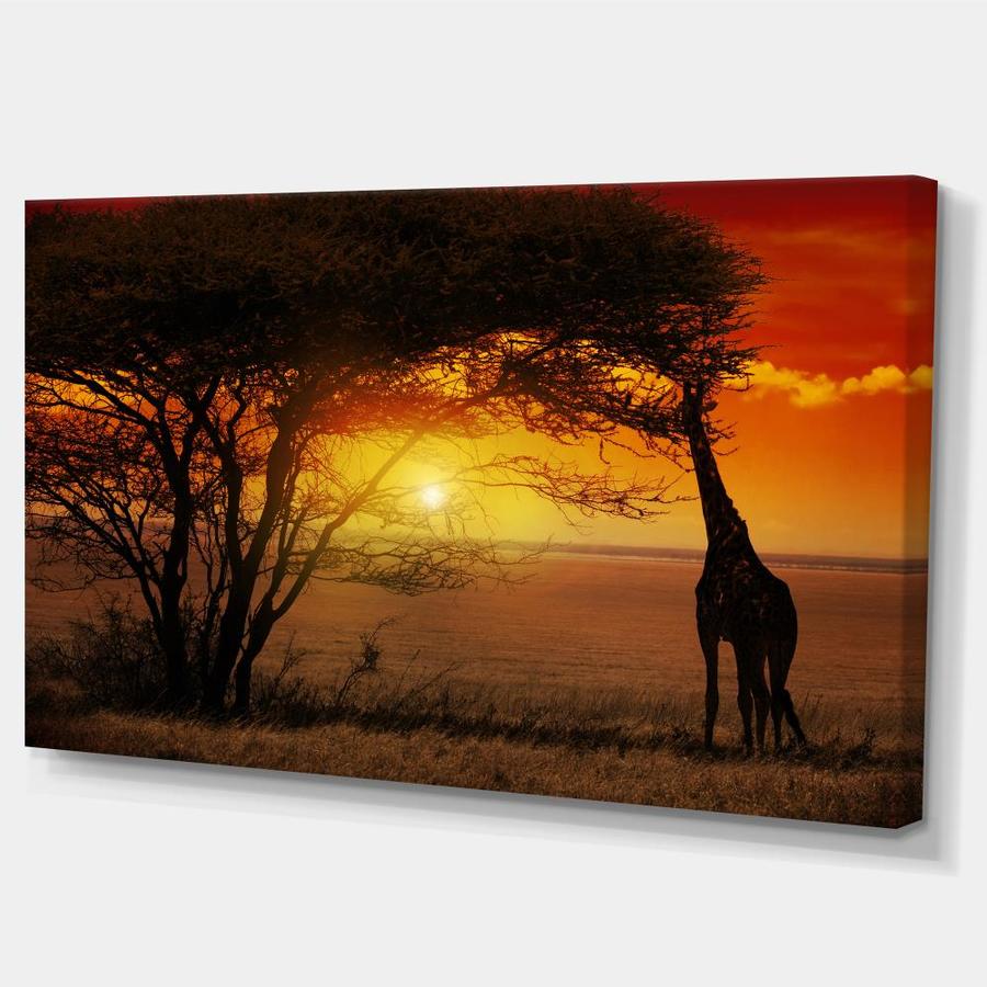 Designart Typical African Sunset with Giraffe- Oversized African ...