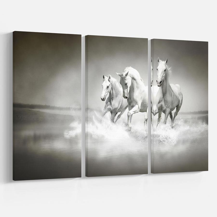 Designart Horses Running Through Water- Oversized Animal Wall Art in ...