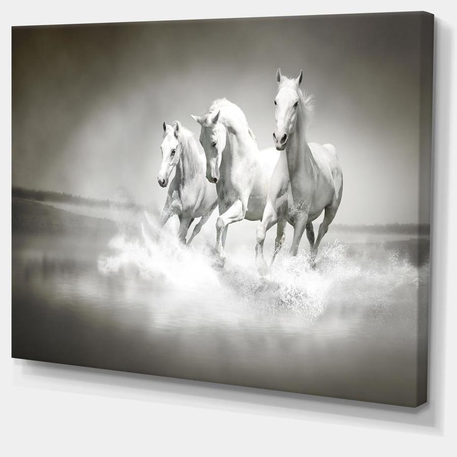 Designart Horses Running Through Water- Oversized Animal Wall Art in ...