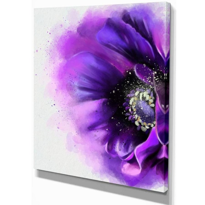 Designart Purple Stylized Watercolor Poppy- Floral Canvas Art Print in ...