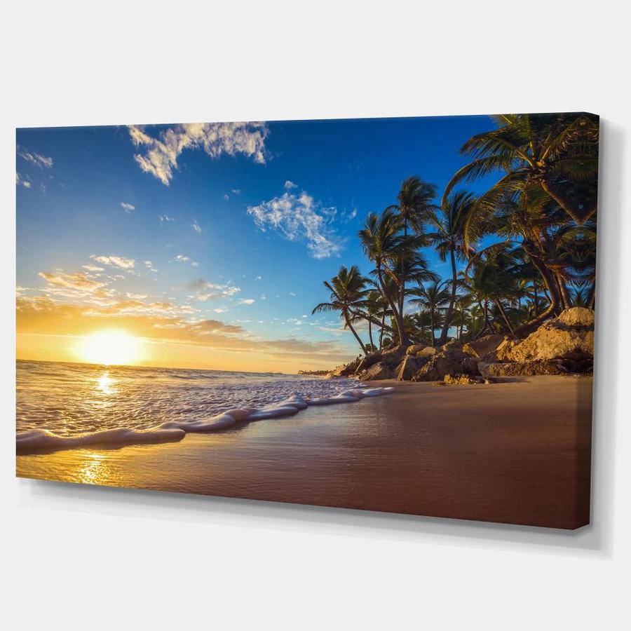 Designart Paradise Tropical Island Beach Sunrise- Seashore Canvas Art ...