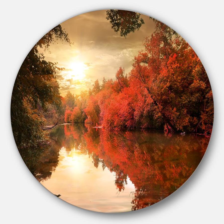 Designart Colorful Fall Sunset over River' Landscape Metal Circle Wall ...