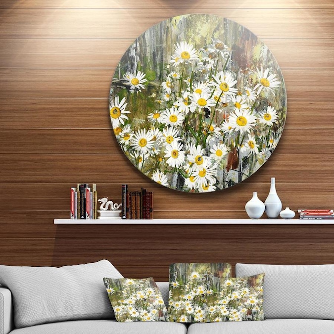 Designart Daisies Flowers Under the Window' Floral Metal Circle Wall ...