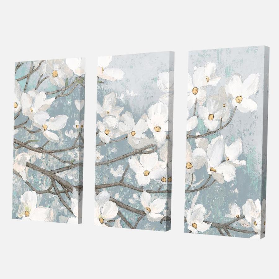 Designart Designart 'Blue on Grey Blossoms ' Traditional Canvas Artwork ...