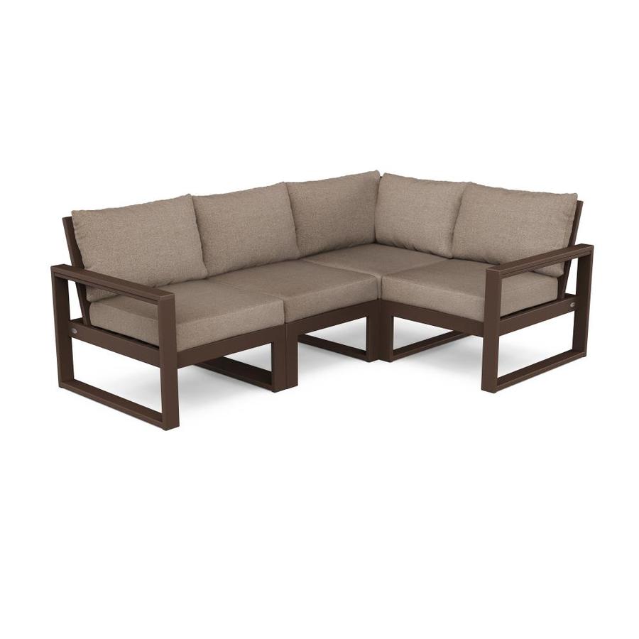 POLYWOOD 4pc EDGE Modular Deep Seating Outdoor Patio Sectional Sofa Furniture Set Mahogany/Spiced Burlap: Durable, Weather-Resistant Design